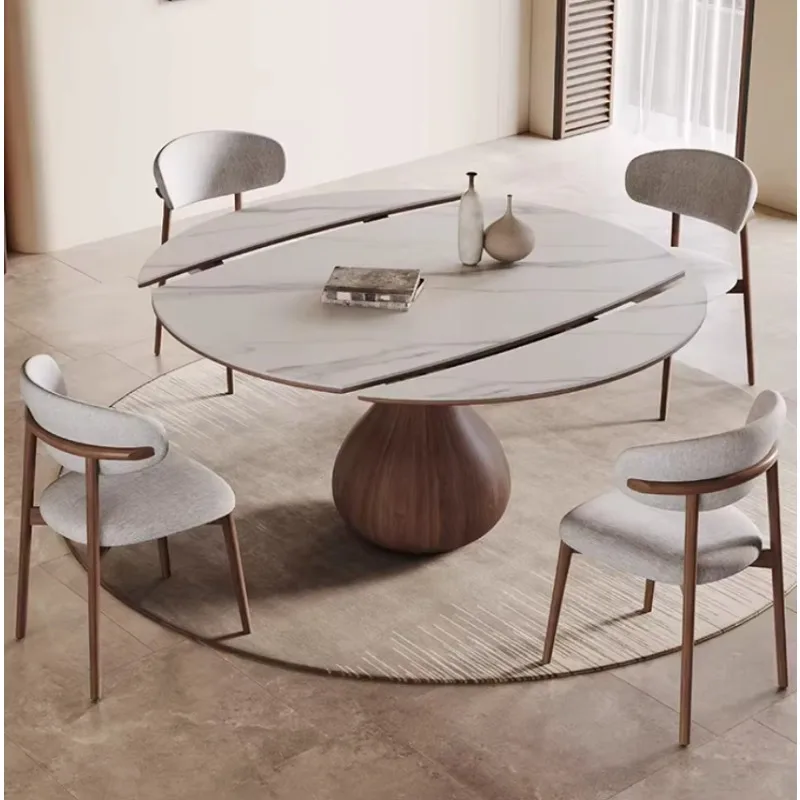 Luxury Solid Wood Rock Slab Round Dinner Table Eco-Friendly Durable Modern Minimalist Home Furniture for Small Apartment