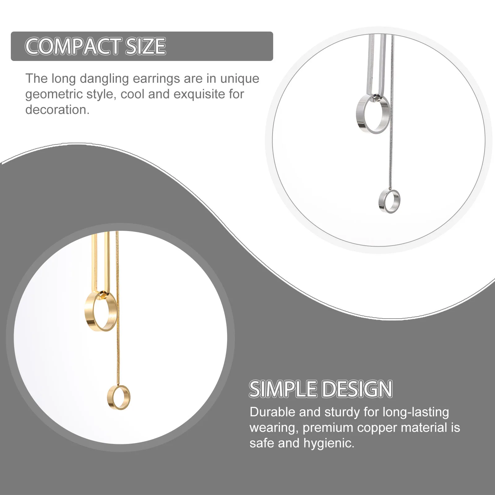 

U Shaped Earrings 2 Pairs Long Dangle for Women Unique Geometric Aesthetic Cool Trendy Copper Material Safe Hygienic Elegant
