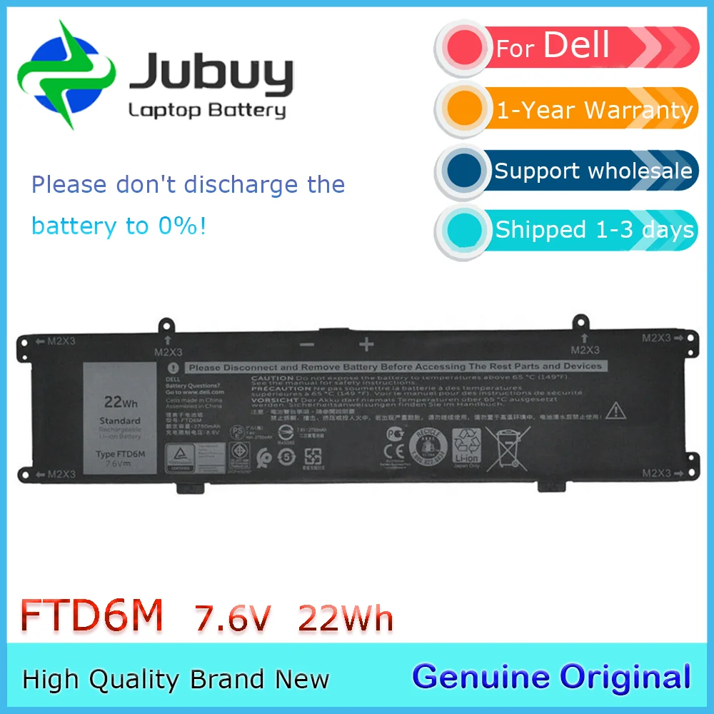 FTD6M 7.6V 22Wh Original Laptop Battery for Dell Latitude E7285 2-in-1 06HHW5 K17M-BK-US 6HHW5 K17M