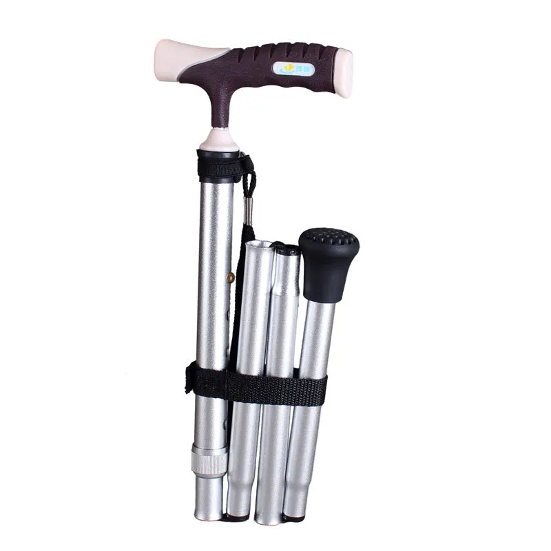 Aluminum Alloy Folding Walking Cane with Light - Telescopic Mobility Aid for Elderly Single Portable Walking Stick Crutch