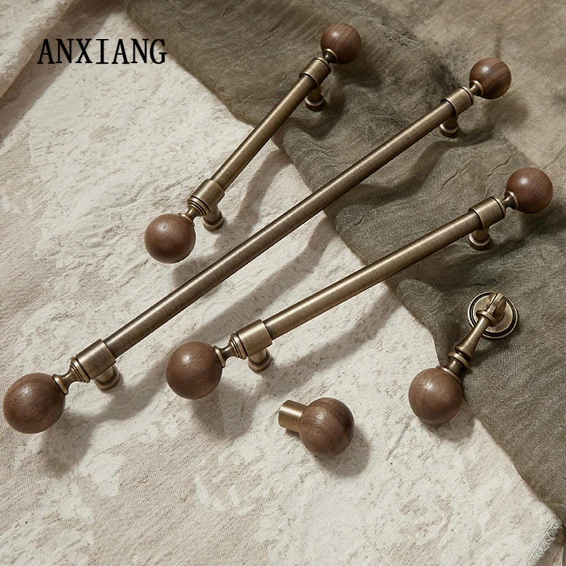 안샹 앤티크 황동 손잡이 호두나무 서랍 옷장 문 캐비닛 주방 브론즈 레트로 볼 핸들