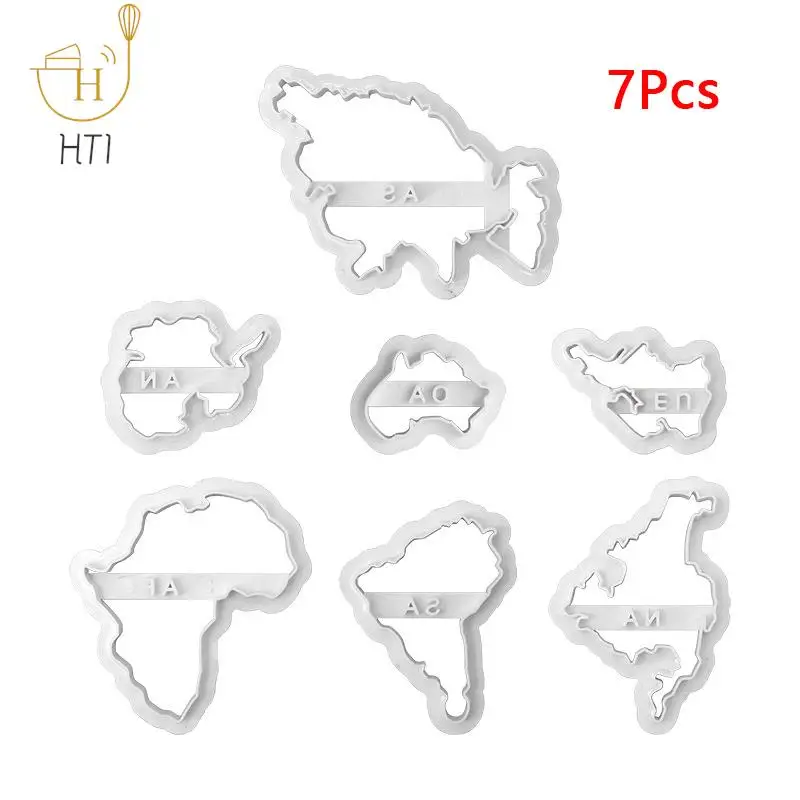 Seven Continents Shape Cookie Cutters 3D Plastic World Map Biscuit Mold Cookie Stamp DIY Fondant Cake Mould Pastry Baking Tool