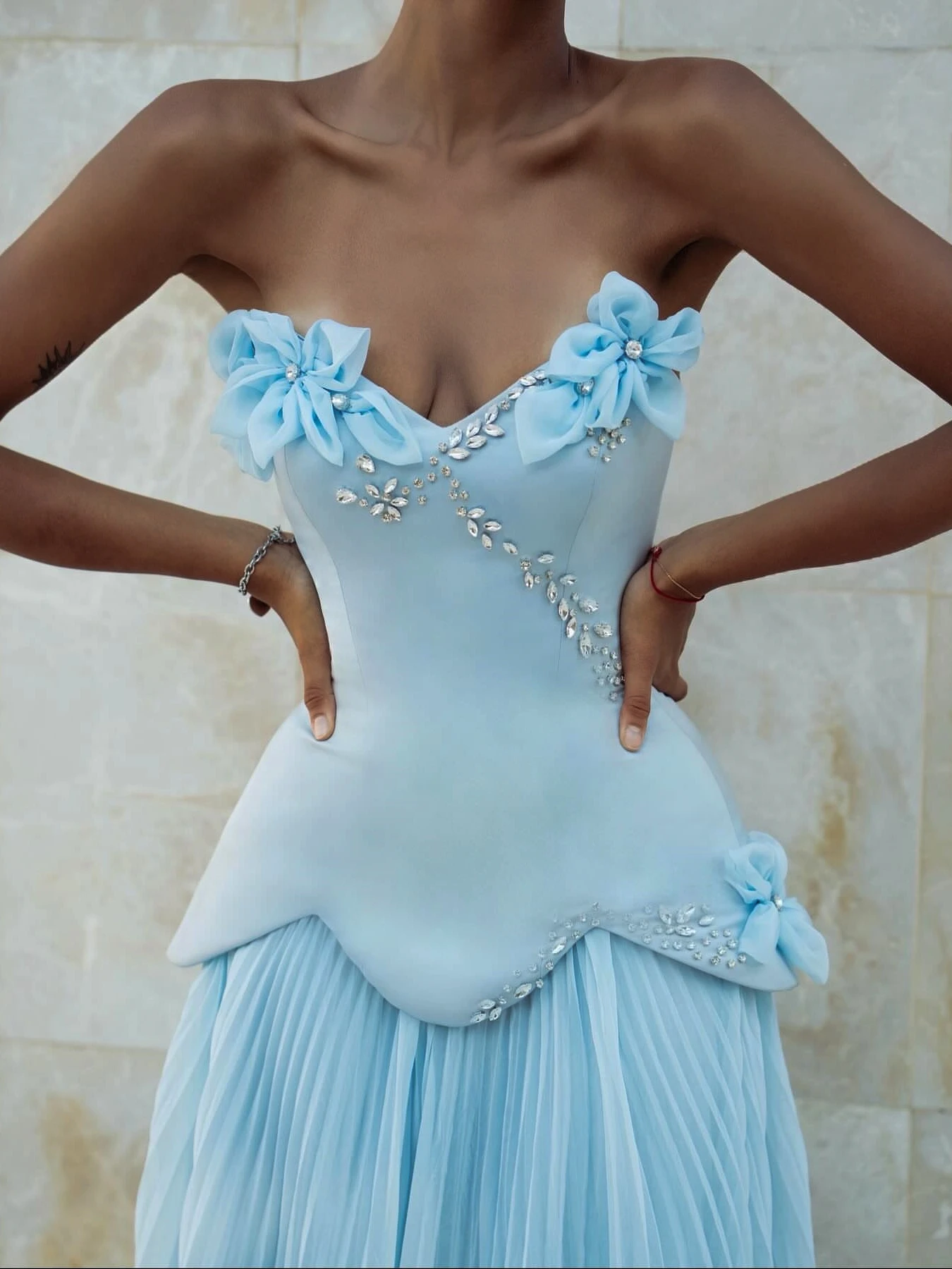 Andere Shore elegante vintage zoete blauwe bloemen kralen A-lijn nieuwe op maat gemaakte formele gelegenheid galajurk avondjurken