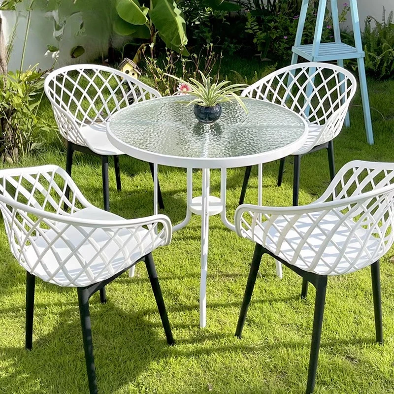 

Outdoor tables and chairs courtyard white outdoor Internet celebrity waterproof sunscreen open-air High Quality