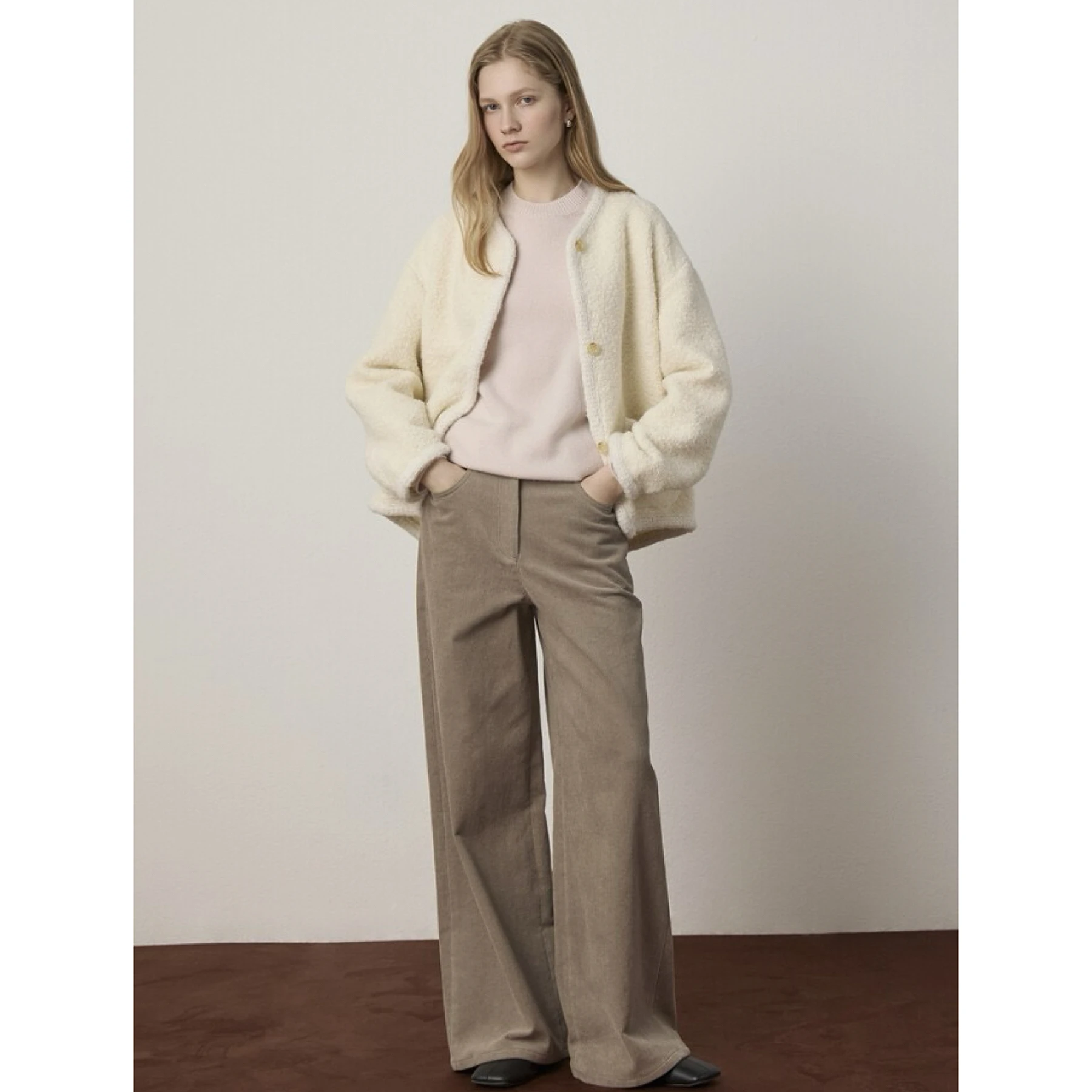 

Lemon Cheese Casual Faion V-Ne Single Button Loose ort Outerwear Velvet Feel Spring Commute Sle Ladies Jaet