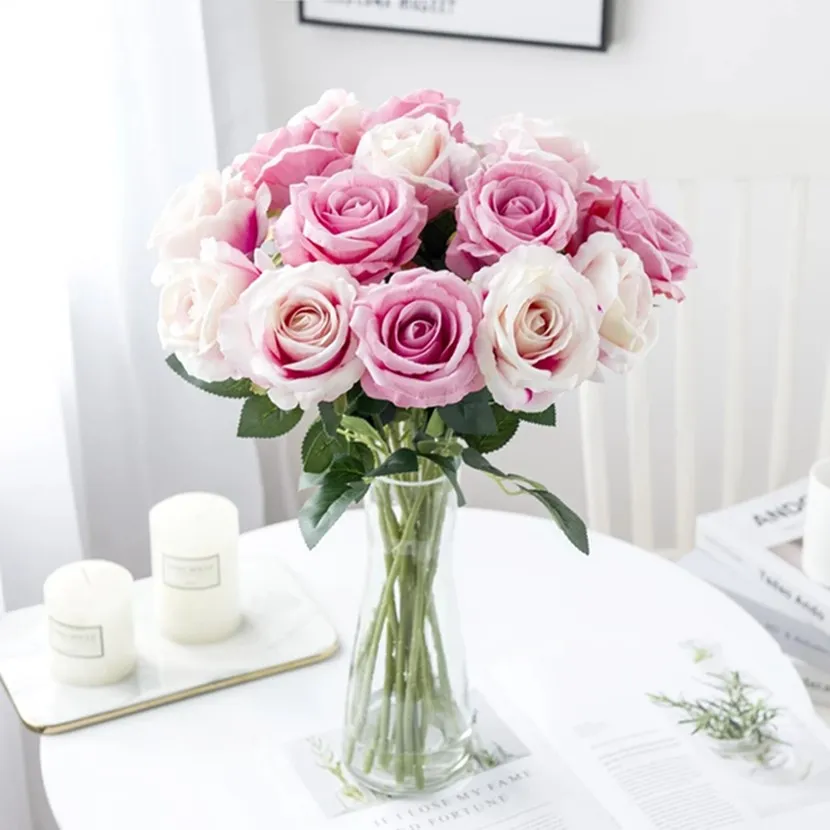 

Silk Rose Bouquet Vase for Home Wedding Bridal Accessories Garland flower wall Household Products Needlework Artificial Flowers