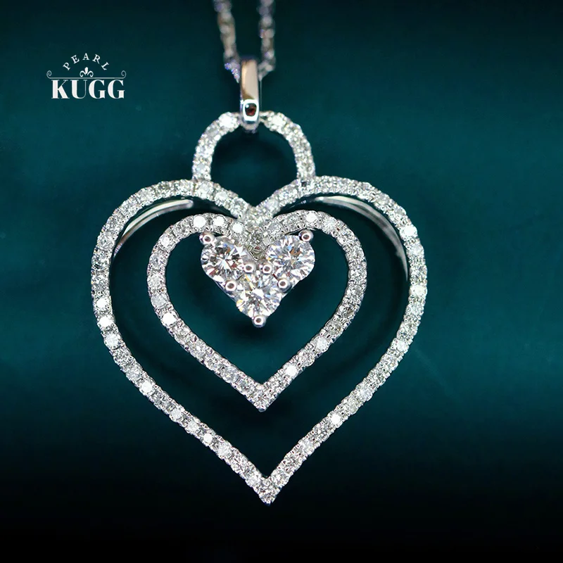 

KUGG 100% 18K White/Yellow Gold Necklace Fine Jewelry Heart Shape 0.75carat Real Natural Diamond Necklace for Women Wedding