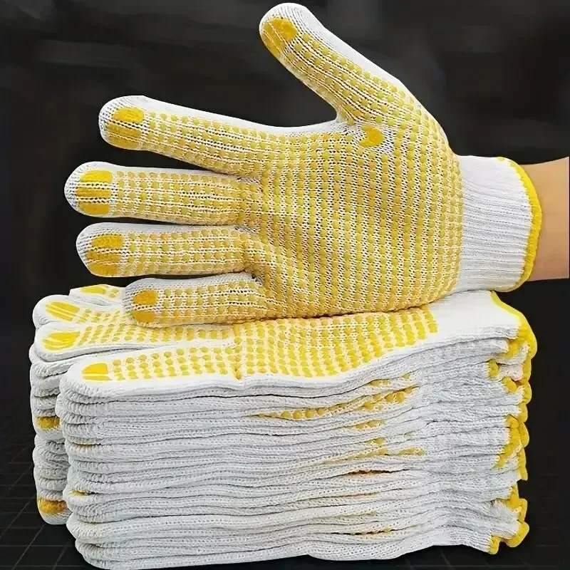 12 Pairs Work Gloves With Anti Slip Grip, PVC Dots Safety Cotton Protection ,For Painter, Mechanic Industrial Construction