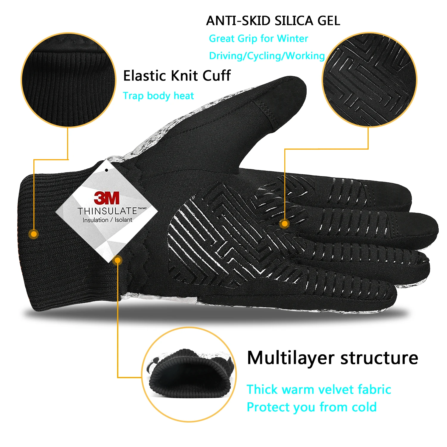 MOREOK Winter -20°F 3M  Warm Gloves Cycling Outdoor Sports Running Motorcycle Ski Touch Screen Non-slip Wear-re Gloves