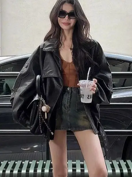 High-End Retro Motorcycle Leather Jacket Women's Spring Autumn New Style Versatile Elegant Design Trendy PU Coat Zipper