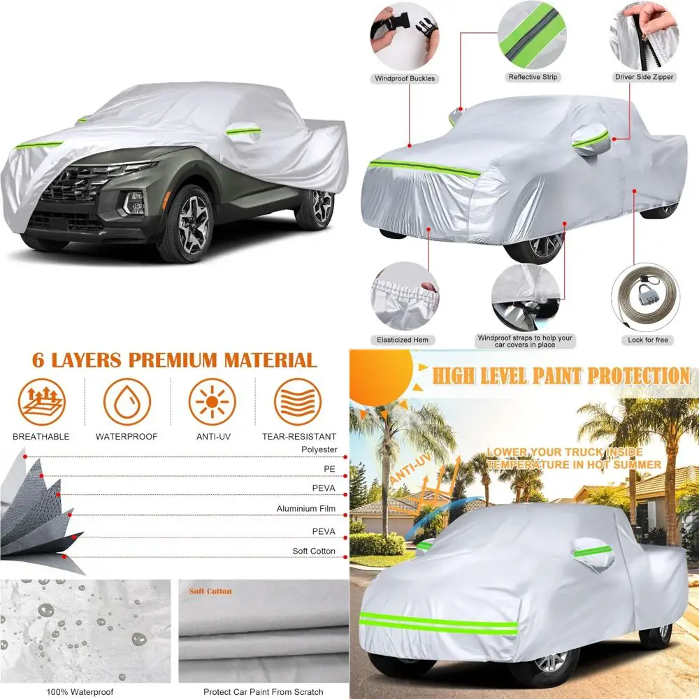 

All-Weather 6-Layer Silver Custom-Fit Waterproof Car Cover for Hyundai Santa Cruz 2021-2025 with Zipper Design