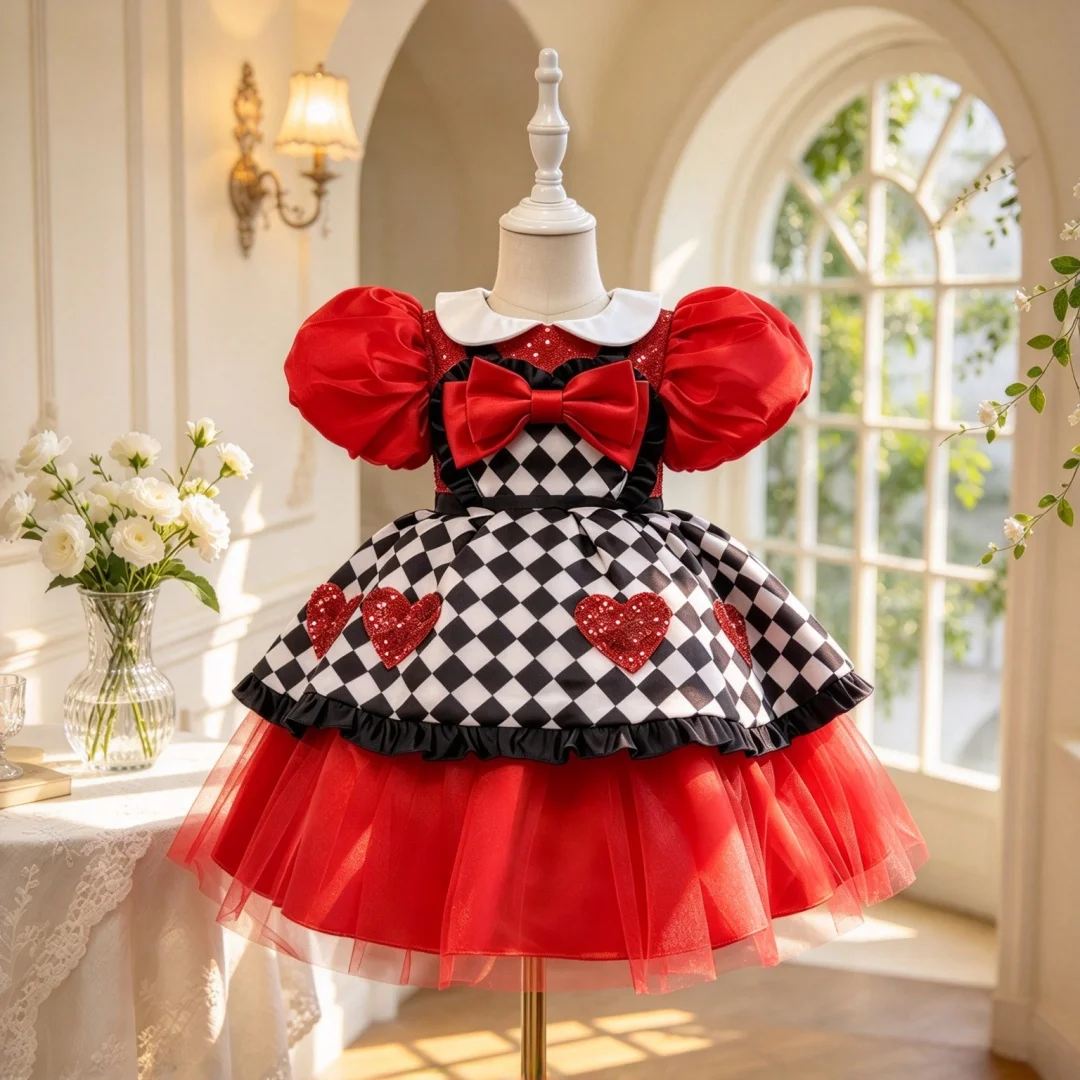 Queen of Hearts Inspired Party Dress for Girls commanding princess style gown