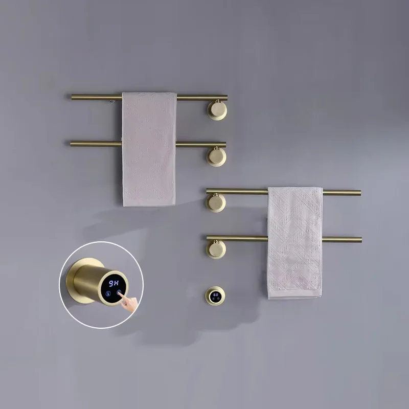 Brushed Gold Hidden Wires Heated Towel Rack Temperature＆Time Control Towel Rail Stainless Steel Towel Warmers For Bathroom