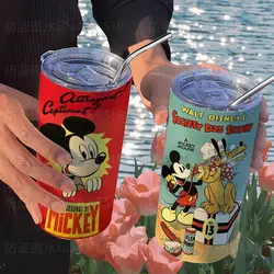 Disney Mickey cartoon thermos cup with straw coffee cup ins high-looking portable stainless steel water cup for boys and girls