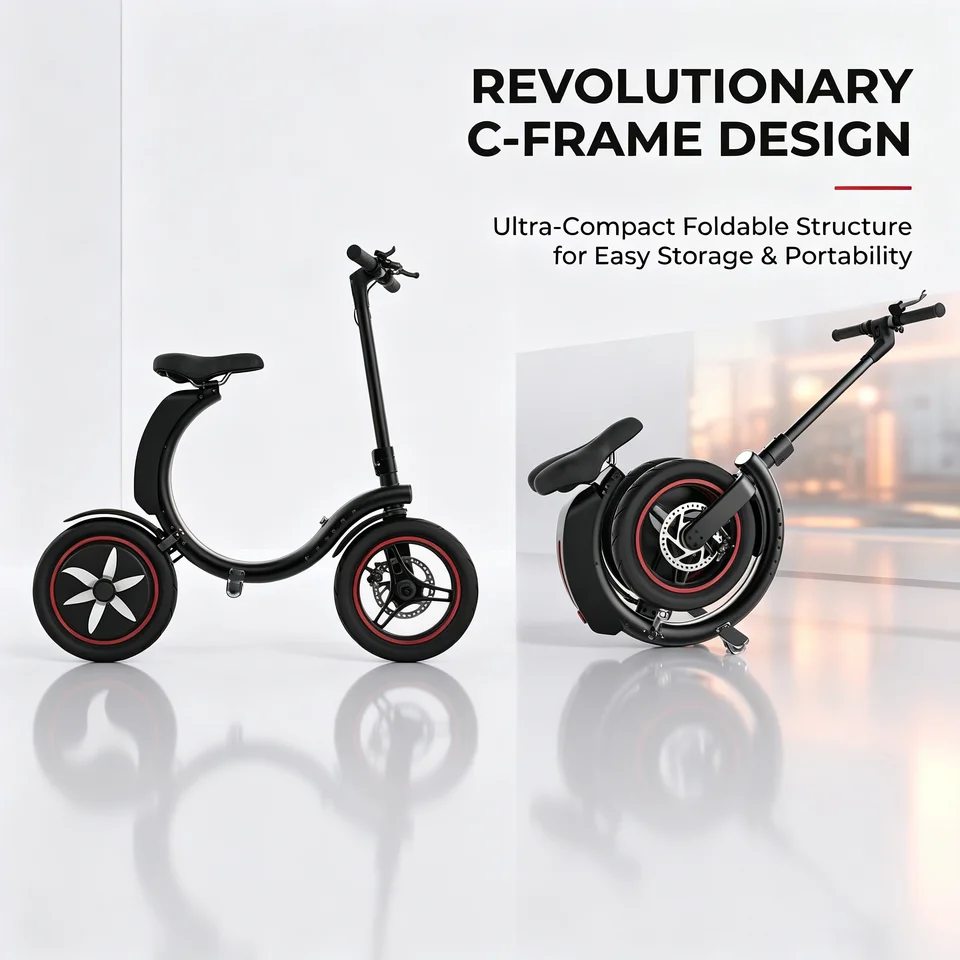 C2 Folding Electric Bike for Adults, 500W High‑Torque Hub Motor 36V 10Ah Lithium Battery, 25‑30 Miles Range, 14 Inch Urban Commuter E‑Bike with Disc Brake, Lightweight Foldable E‑Bicycle for City Travel image 3