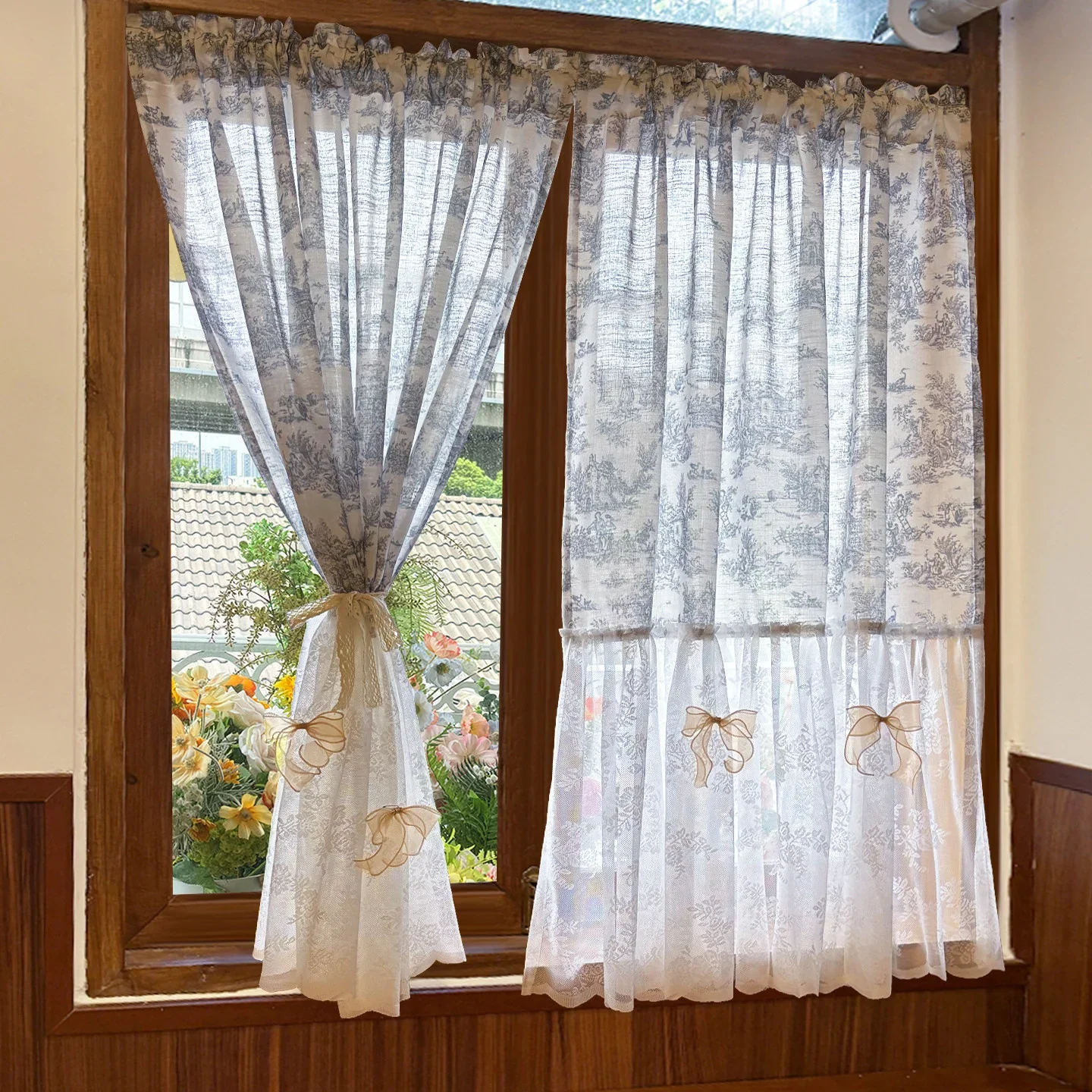 French Retro Pastoral Style Floral Skirt Hem Curtain Lace Kitchen Door Curtains Cafe Living Room Window Kitchen Home Decoration