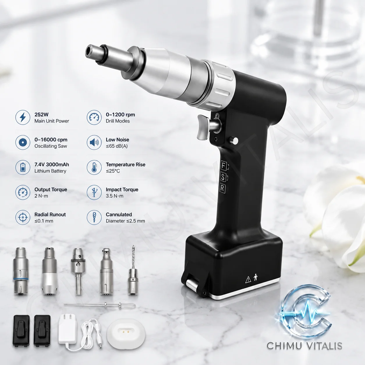 【CHIMU VITALIS】 EM300 Precision Technical Power System 135°C Support Fine Drill Handpiece for Advanced Institutional Study
