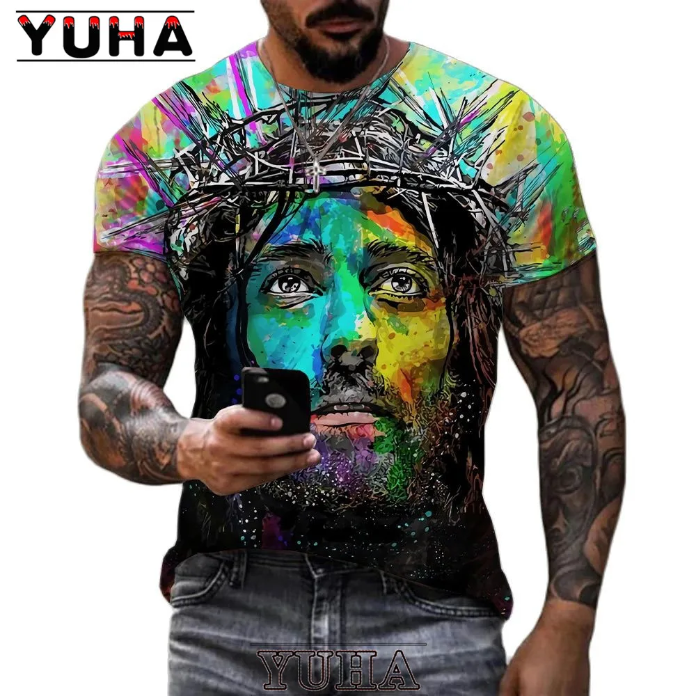 Mannen Jezus Christus 3D Print T-shirts Mannen Vrouwen Zomer Mode Toevallige Korte Mouwen Cool T-shirt Harajuku Streetwear Oversized Tops