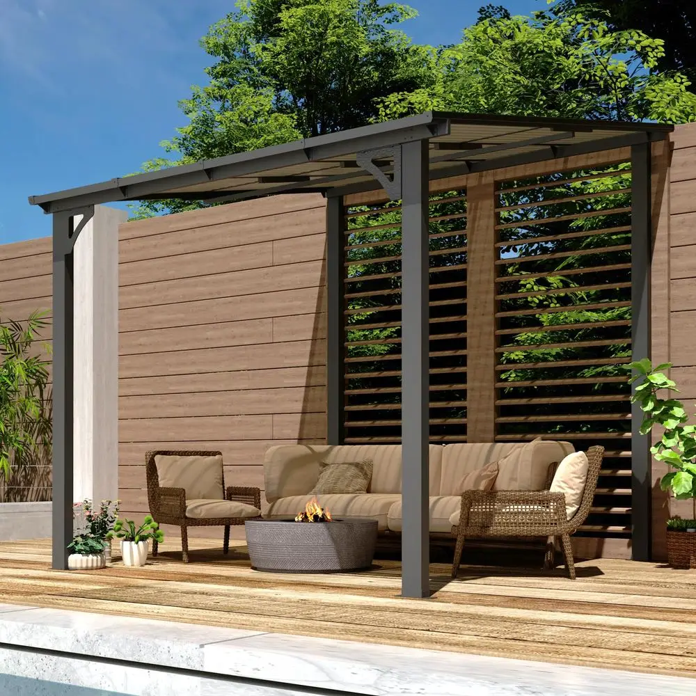 

8 x 8 Outdoor Pergola Gazebo, WallMounted Lean to Metal Awnings Gazebos on Clearance for Patio, Large Panel Roof Pergolas and G