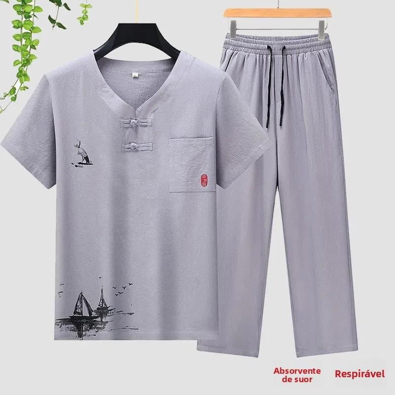 men's-summer-cotton-breathable-short-sleeve-set-middle-aged-and-elderly-dad-large-size-casual-sports-suit-wind-style
