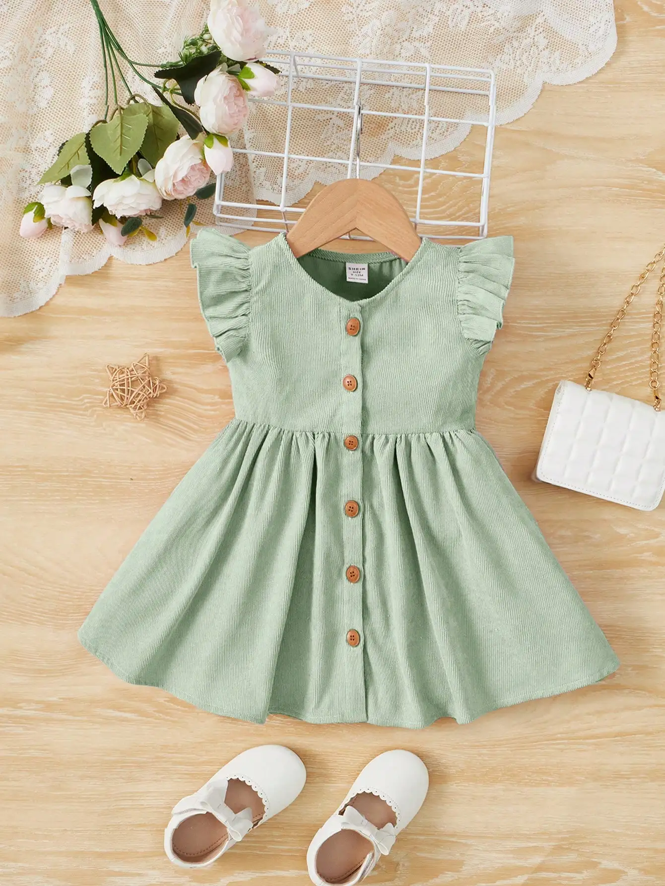 

Adorable Baby Girl Cap Sleeve Single Breasted Dress,Kids