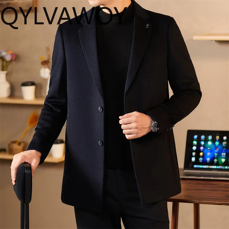 QYLVAWOY 90% Wool Coat Thicken Trench Coats for Men Clothing Autumn Winter Double-sided Wool Coat Jackets Old Money Style 남자 코트