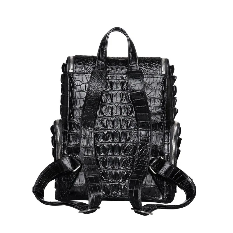 New Fashionable British Style Large Men Capacity Thai Crocodile Travel Bag 15 Inch Genuine Leather Mens Computer Laptop Backpack