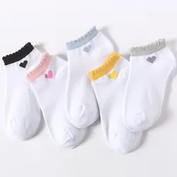 5 pares/lote elegante doce engraçado colorido bonito corações rendas primavera verão estudante meninas curto feminino baixo corte tornozelo meias