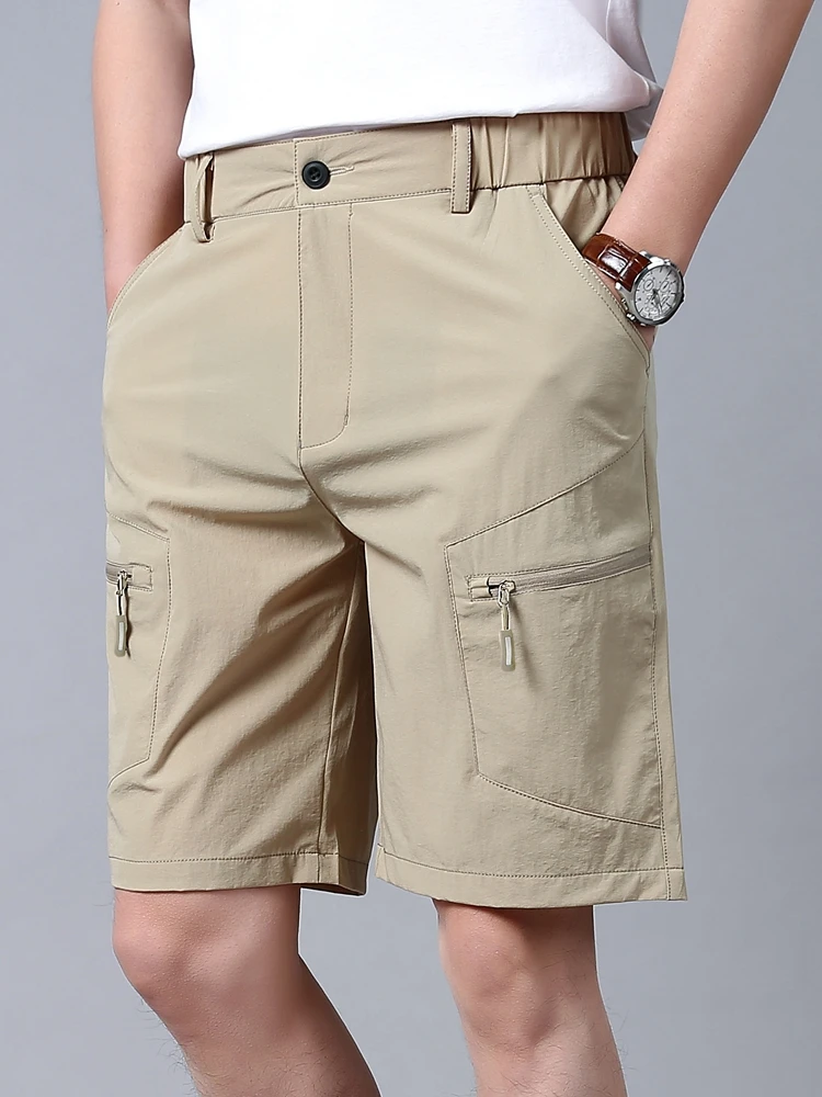 

Men's Summer Thin Loose Breathable Ice Silk Five-Quarter Casual orts Qui Dry Multi-ket Workwear Faion Mid-Waist Pants