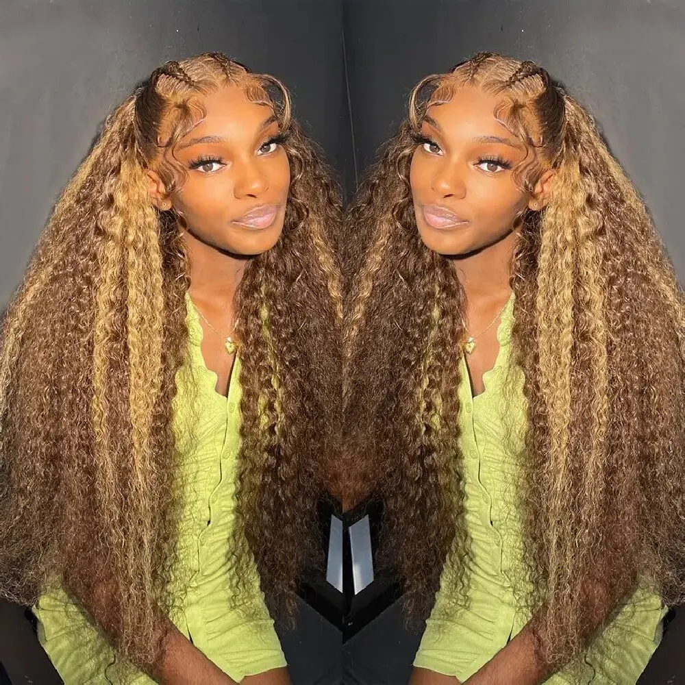 

P4/27 Highlight Deep Wave Wig Lace Front Human Hair Highlighted 13*4 Full Lace Wigs Curly Wigs Transparent for Black Woman Long