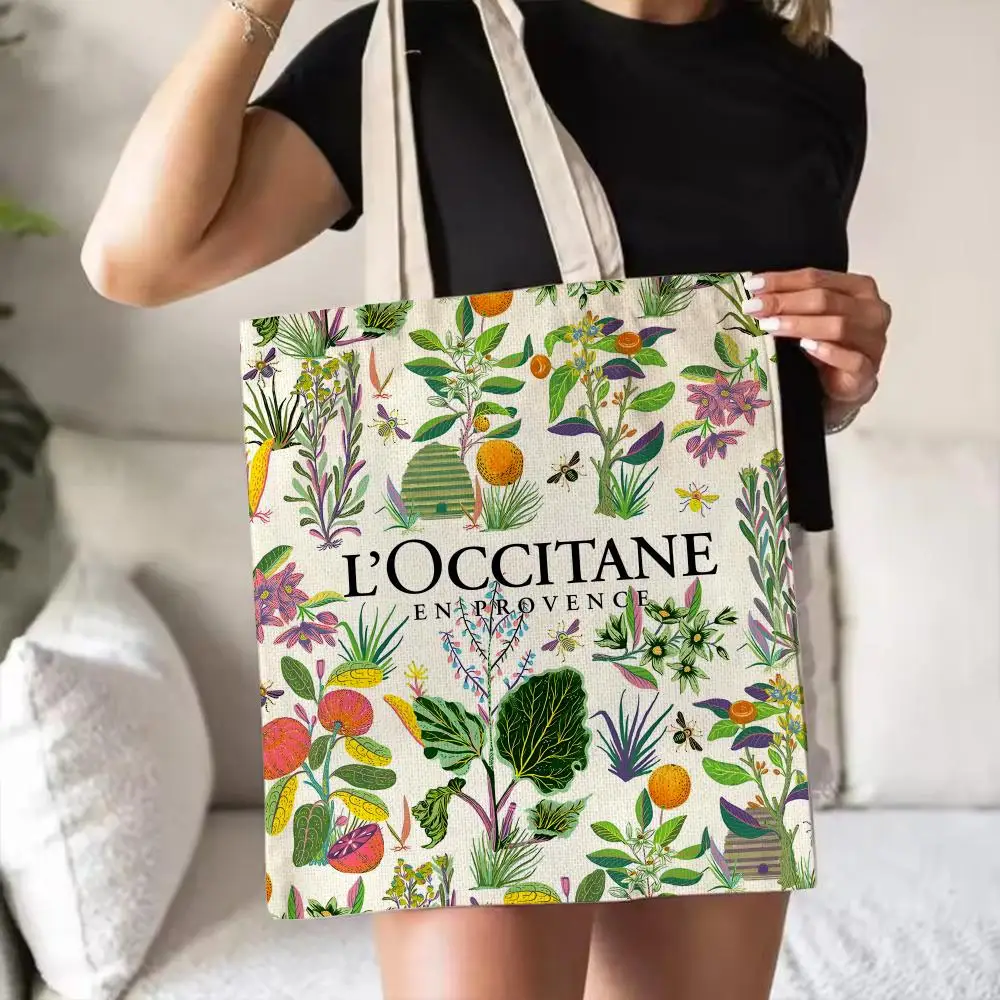 Fashion L-Loccitane Storage Bags Double-Sided Print Canvas Tote Bag Fashion Large Capacity Women's Shoulder Handbag