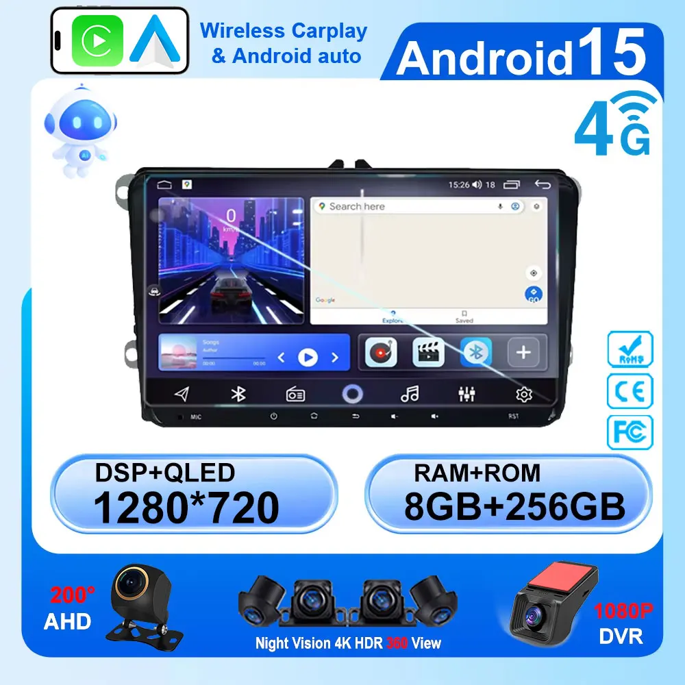 Car Radio For VW Volkswagen Skoda Octavia golf 5 6 Touran Passat B6 Polo Jetta 2Din Player Carplay GPS GPS Multimedia BT Android