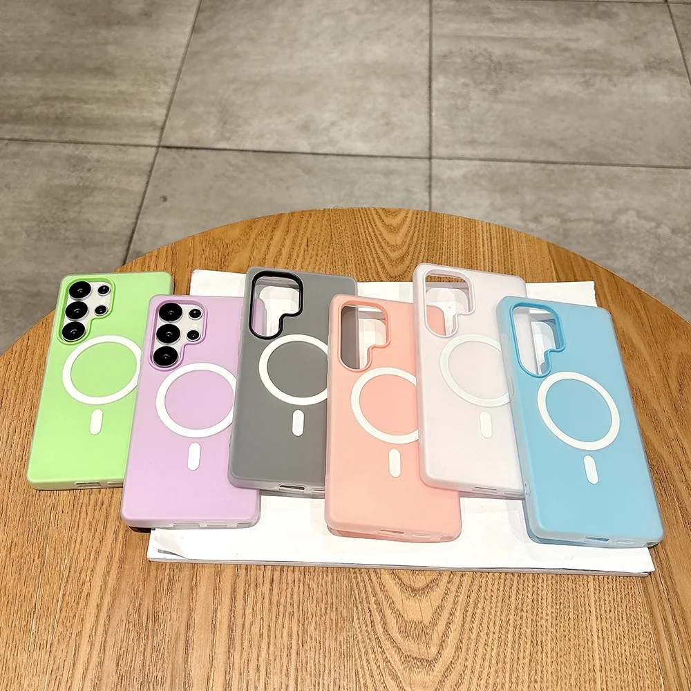 حافظة عسكرية 2 في 1 مضادة للصدمات لهاتف سامسونج s25 الترا 24 23 بلس a16 a55 a54 لون الحلوى سيليكون مغناطيسي Magsafe ناعم