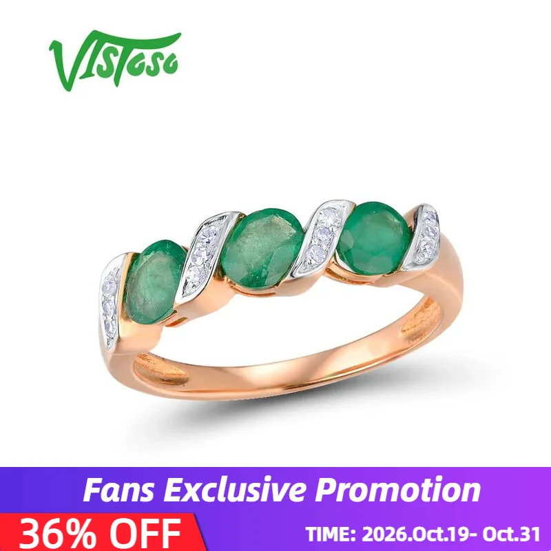 VISTOSO Gold Rings For Women Genuine 14K 585 Rose Gold Ring Sparkling Diamond Magic Emerald Engagement Round Rings Fine Jewelry