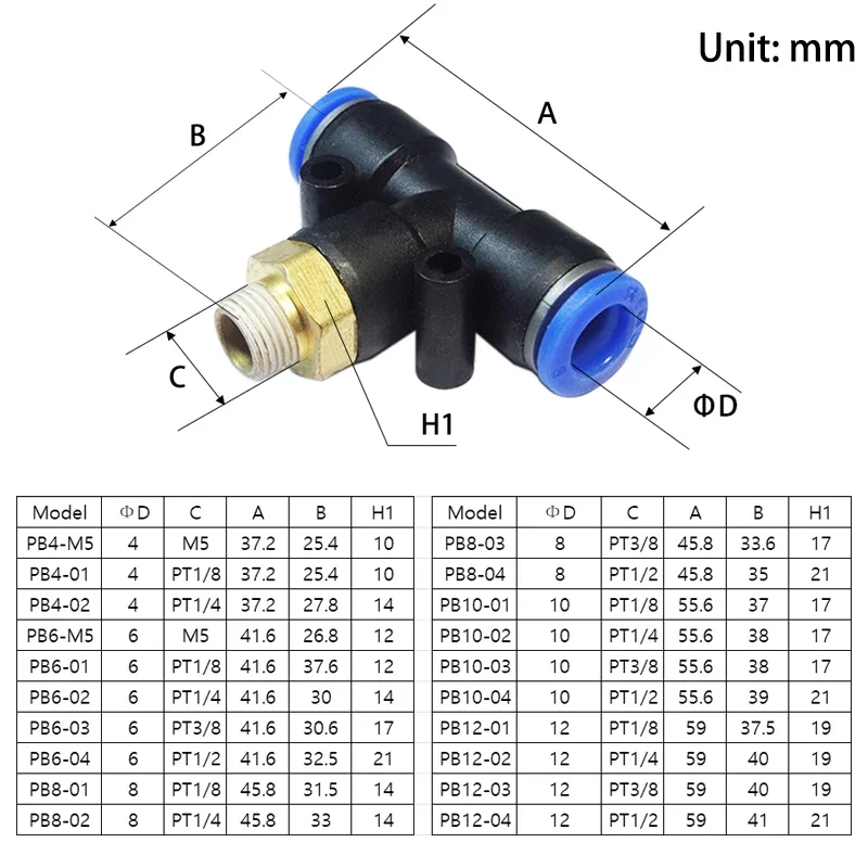 1PC PC/PCF/PL/PLF/PB/PD/PX4mm 6mm 8mm Thread 1/8