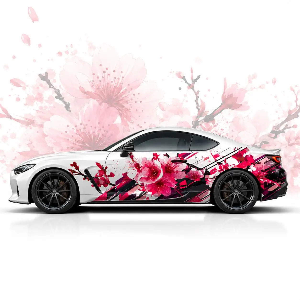 2pcs Cherry Blossom Car Side Decal, Pink Floral Vinyl Wrap, High-Resolution Print, Premium Custom Style