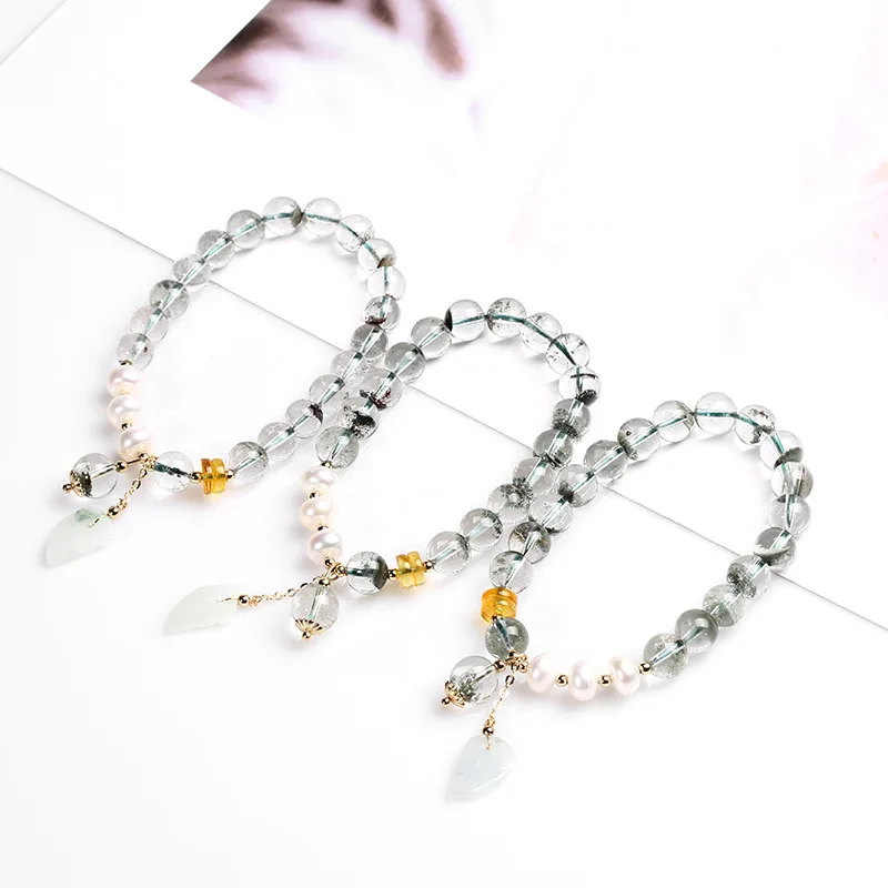 

Натуральный прозрачный зеленый браслет в виде фантомного богатства для женщин, один круг, разноцветный браслет с нефритовым жемчугом, аксессуары, ювелирные изделия