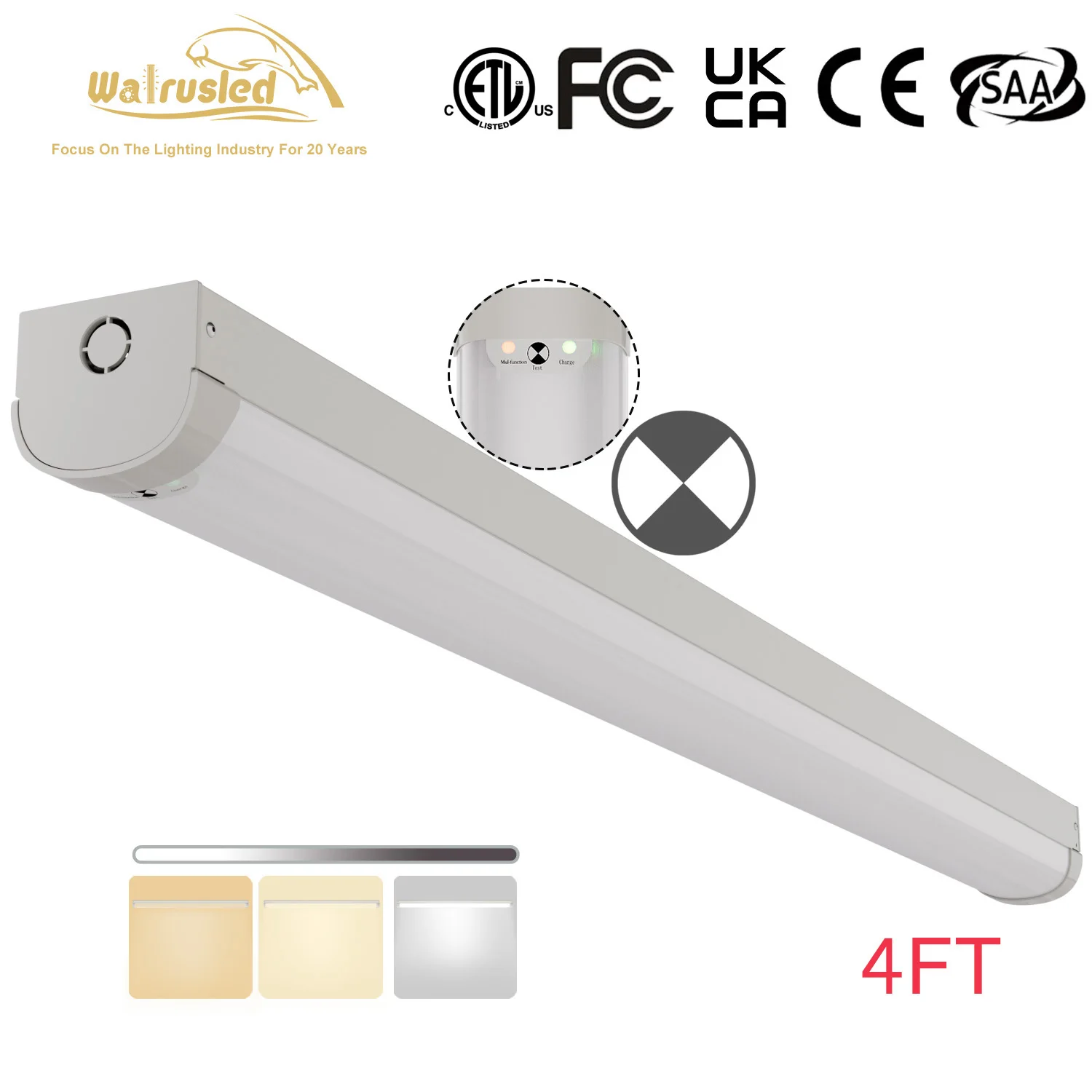 

4 Foot LED Linear Strip Emergency Stairwell Light w/Battery Backup 5000lm 30K/40K/50K 0-10V Dimmable Shop Ceiling Fixture, ETL