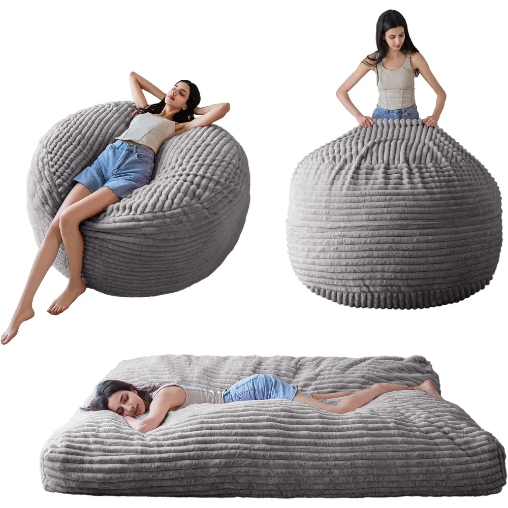 MAXYOYO Giant Bean Bag Chair Bed for Adults, Convertible Beanbag Folds from Lazy Chair to Floor Mattress Bed, Large Floor Sofa C