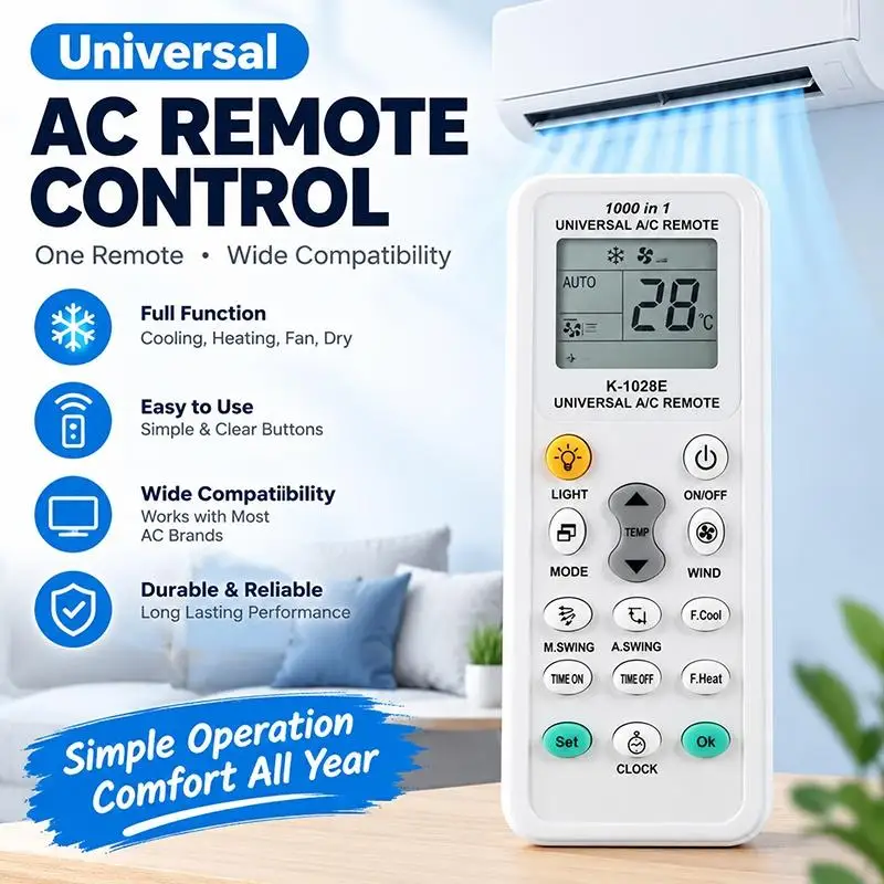 Universal Air Conditioner Remote Control 1000 In 1 AC Digital LCD Conditioning Controller For Home Office And Hotel Cooling