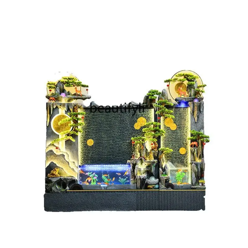 

Rockery flowing fountain large floor-to-ceiling water curtain wall screen living room water landscape decoration