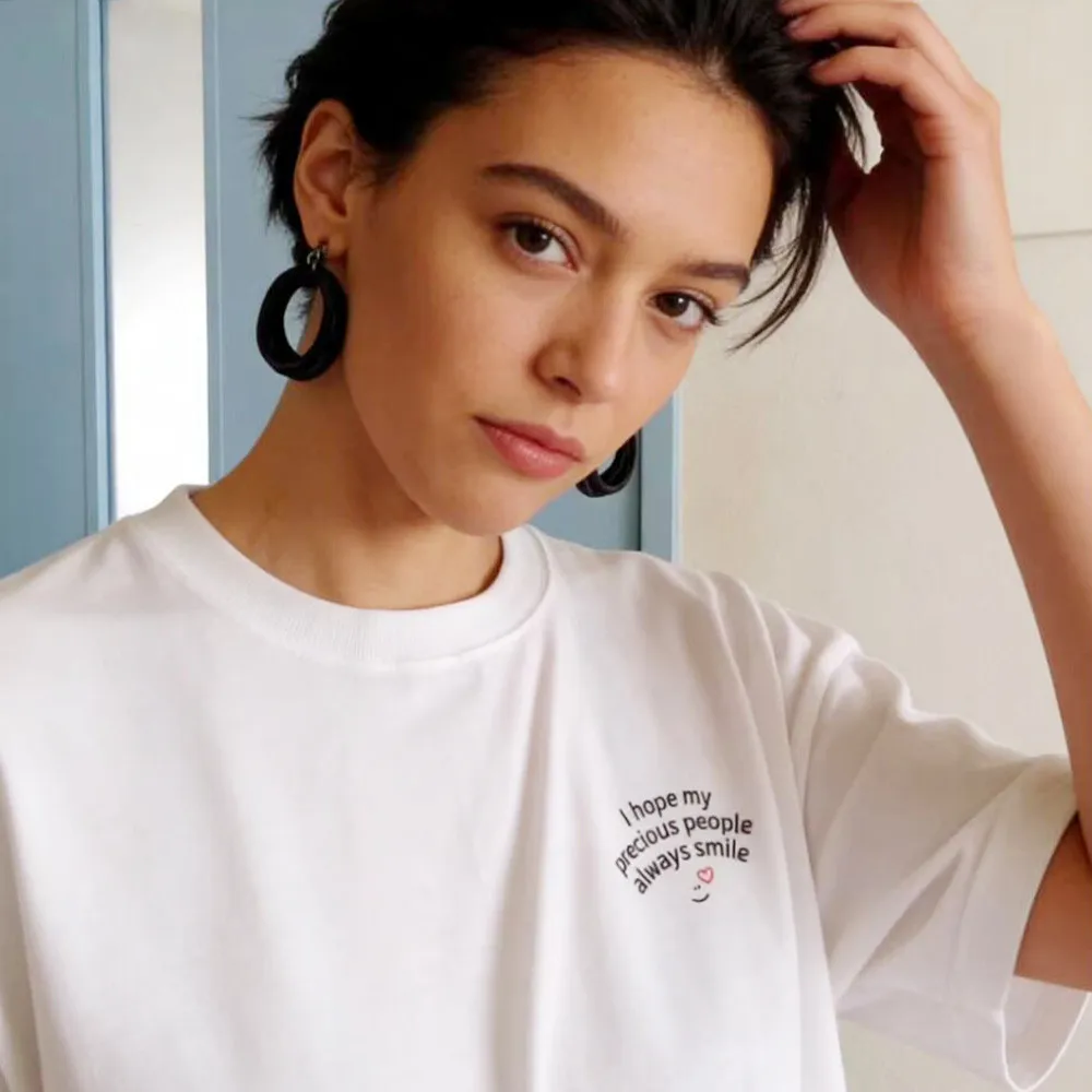 Summer New Slogan Letters Printing Positive T Shirt Unisex Loose White Cotton Tops Ins Fashion Crewneck Casual Short Sleeve Tees