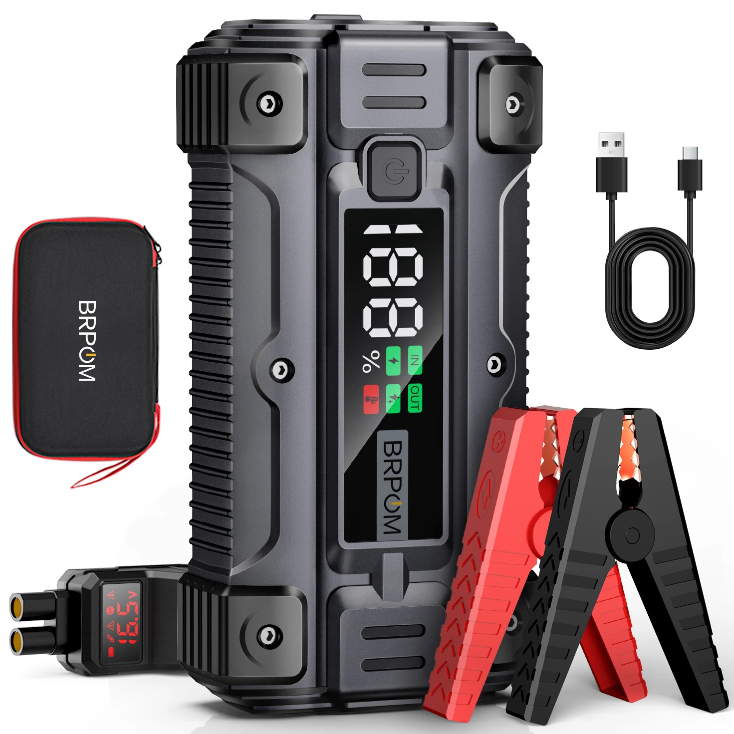 BRPOM Car Jump Starter 5000A Peak 26800mAh 12V Auto Supercharger Battery Charger Jumper Box with LED Screen