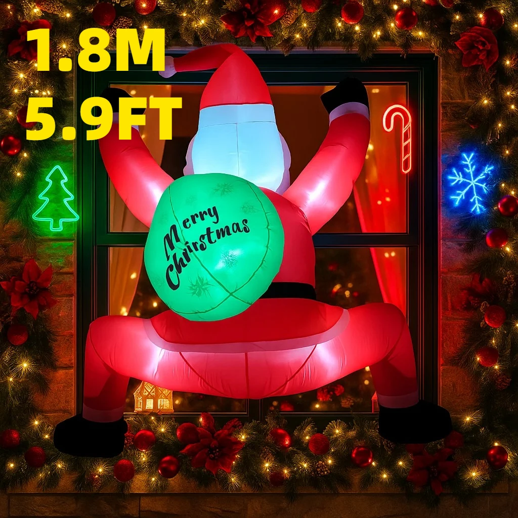 

1.8M/5.9FT Inflatable Santa Claus with Christmas Ball Lights LED Home Decor Toys Yard Xmas Supplies Outdoor Holiday Ornament