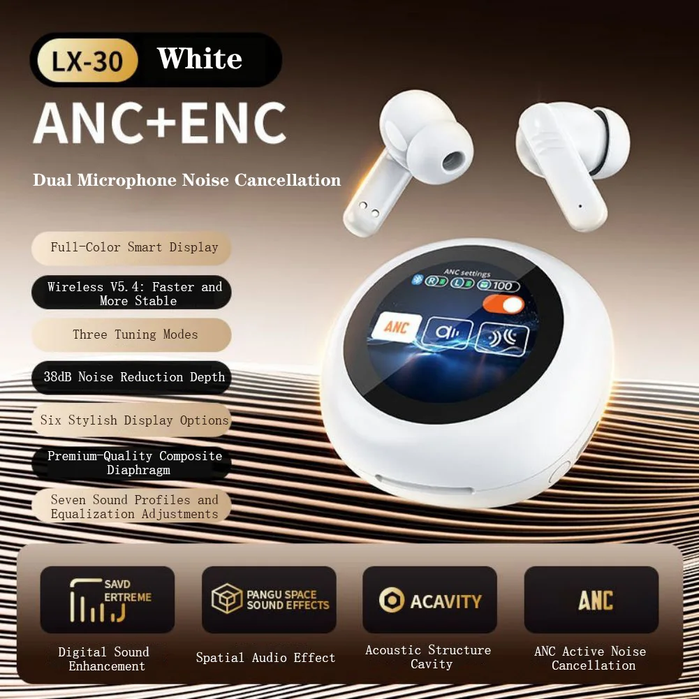 M8PRO Wireless Earbuds In-Ear Stereo Headphones ANC ENC Noise Canceling Earphones With Round Touchscreen For Sports Working