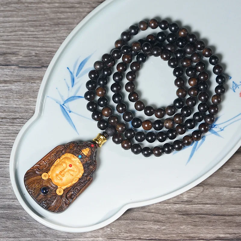 Aquilaria Agallocha Necklace Bracelet DIY Mala Inlaid Guanyin Tara Pendant Cultural Play Jewelry