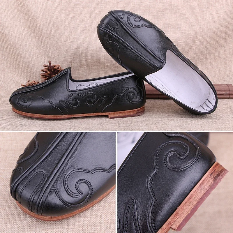 Hand Made Genuine Leather Kung Fu Tai Chi Shoes Martial Art Shoes Sneakers Cowhide Casual Soft Sole Breathable Men Women 2022