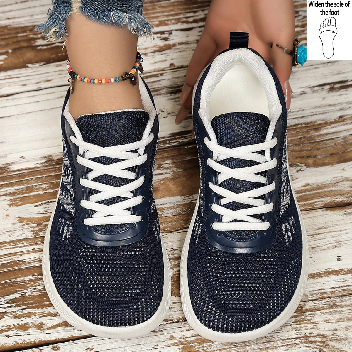 Ladies' Fat Wide Last Sports Outdoor Shoes Striped Front Strap Fabric Versatile Lightweight Suitable for Casual Sports Wear