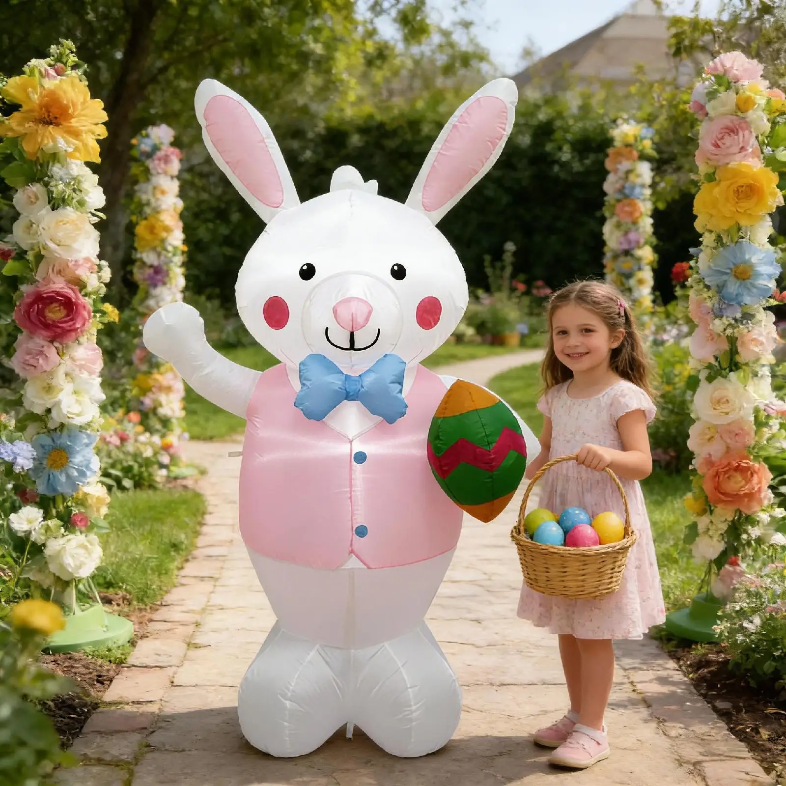 

Надувной светящийся пасхальный кролик для двора, водонепроницаемый полиэстеровый декор для газона, украшение для уличных праздничных мероприятий