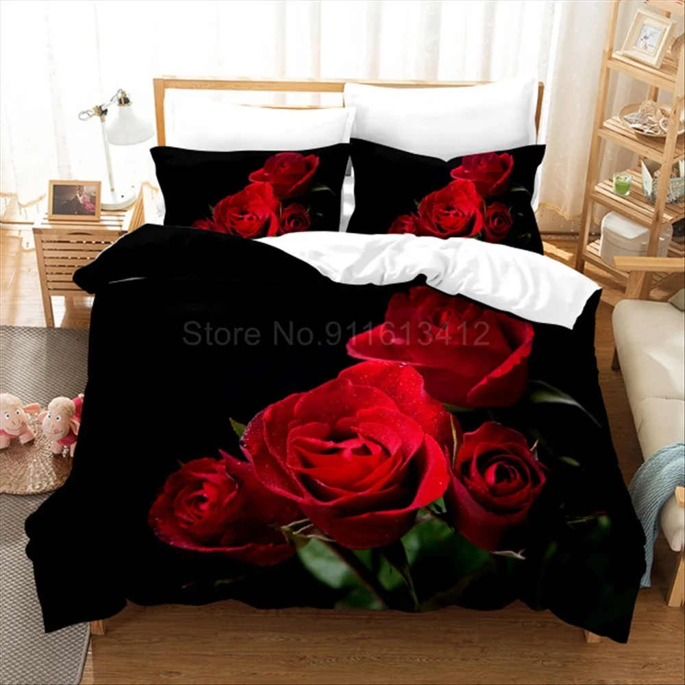 Rose Flower Bedding Sets Beautiful Duvet Cover 3D Print Soft Comforter Cover Set With Pillowcase 3Pcs Double Queen King Size